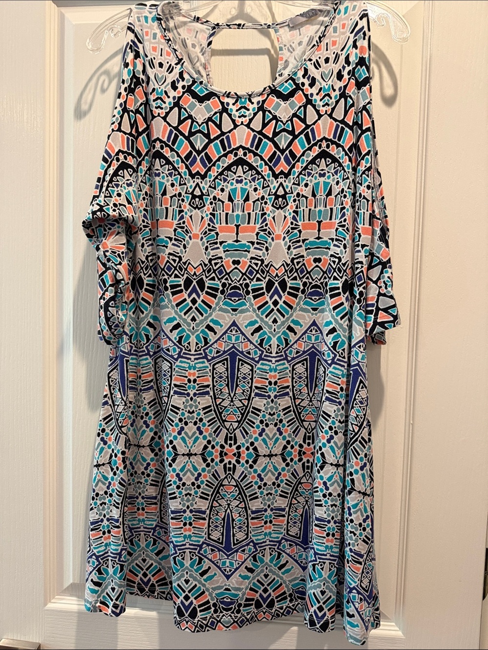 Tart Cold-Shoulder Midi Dress in Teal, Coral & Black